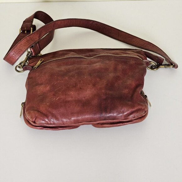 Liebeskind Crossbody Bag Anny Fire Red Aged Leather Zip Flannel Plaid Lined Boho - Picture 8 of 16